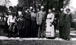 Dan ann Mary Ellen 50th Wedding Anniversary  Ottawa, 		Illinois, 1923, (from left)  Rita, wife of Floyd; her sons
Robert (166.1) and Floyd Jr. (166.2) and mother; Ellie 	Rae Dondanville Fread (16.3); Floyd  (16.6); Nellie Mae		(16.2); unknown; Dan and Mary Ellen; Raymond (16.4); Frank (16.1); and Florence (16.8).